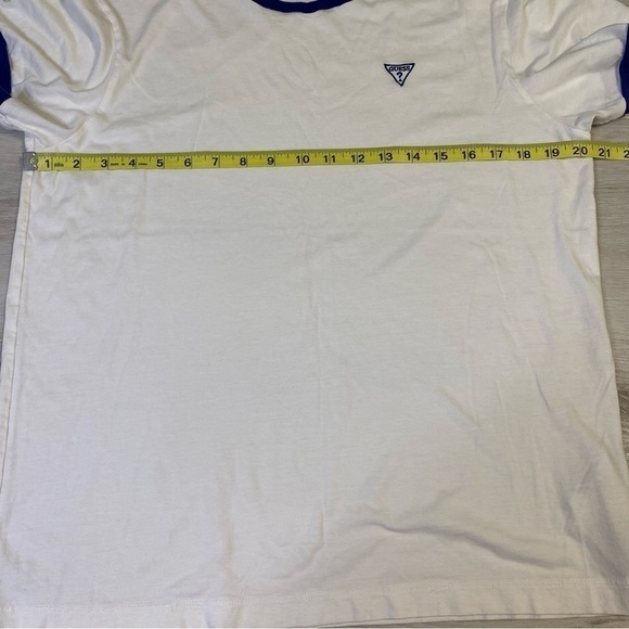 Guess White/Navy Ringer Retro Embroidered Logo T-Shirt, size L - Picture 10 of 10
